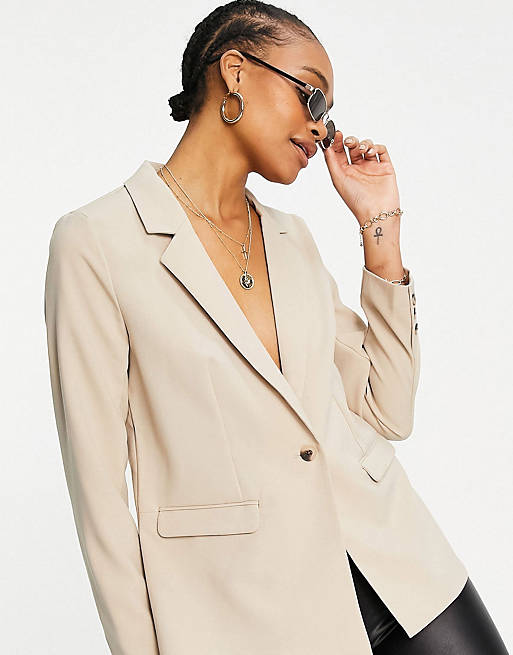 Vila tailored blazer and city short co-ord in beige