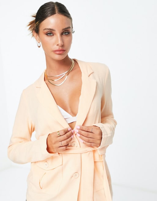 Vila tailored linen touch soft blazer and shorts set in apricot