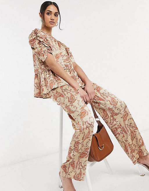 Vila top co-ord with sleeve detail in silky paisley print