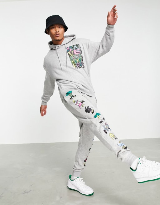 Vintage Supply - Completo in felpa stile skate rétro, colore grigio