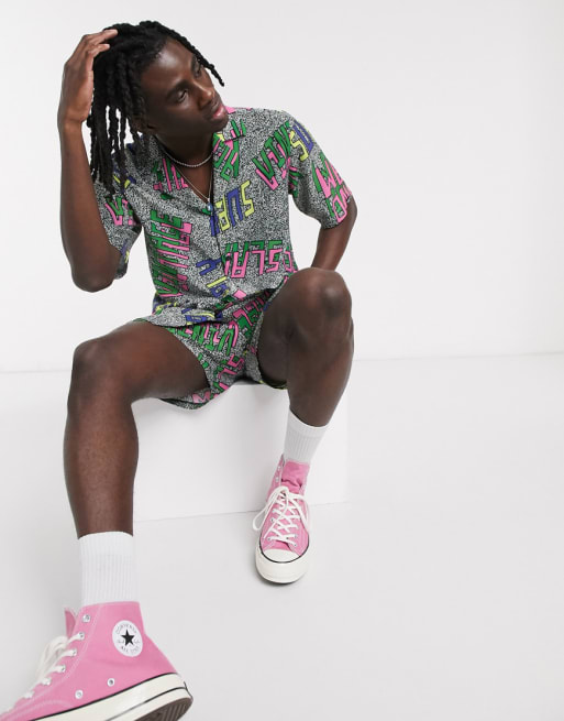Vintage Supply print revere set in logo print
