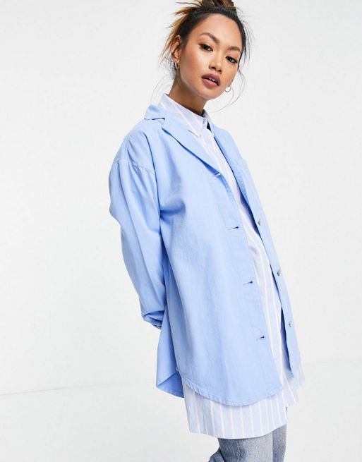 Waven oversized PJ style shirt and shorts co-ord in sky blue | ASOS