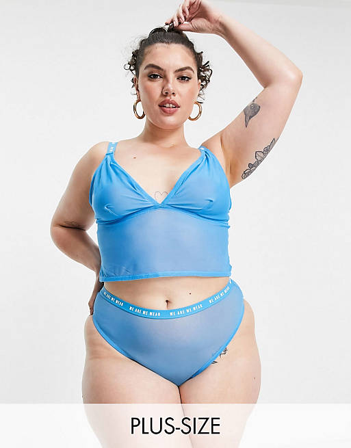 We Are We Wear Curve mesh sheer high leg thong in blue - MBLUE