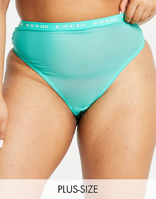 We Are We Wear Curve eco mesh sheer high waist thong in green
