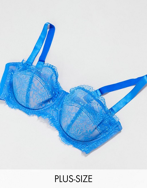 We Are We Wear Curve lace underwired plunge bra in blue