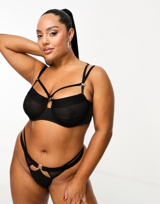 We Are We Wear Curve mesh and velvet lingerie set in black