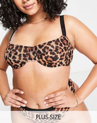 We Are We Wear Curve mesh lingerie set in leopard print
