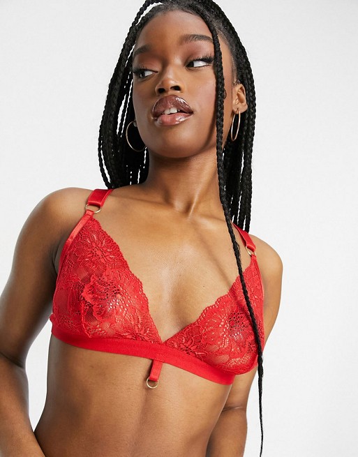 We Are We Wear lace ring detail halter triangle bralette in red - RED