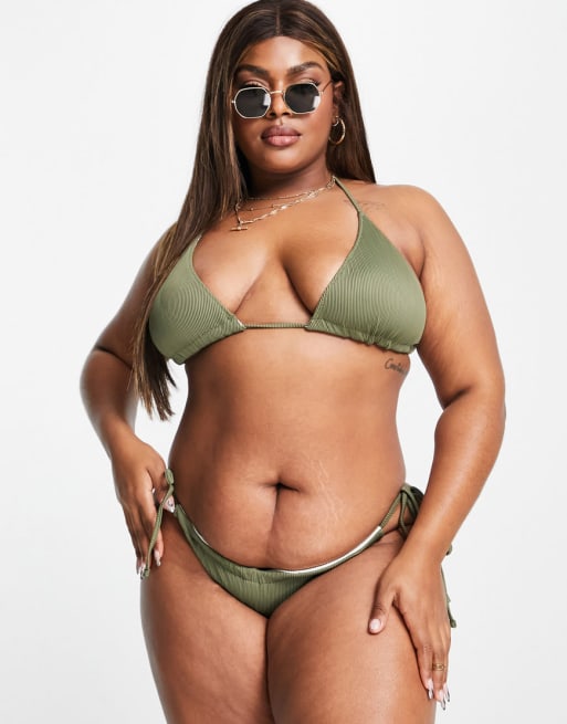 We Are We Wear Plus Melissa reversible ribbed bikini in olive vs cream