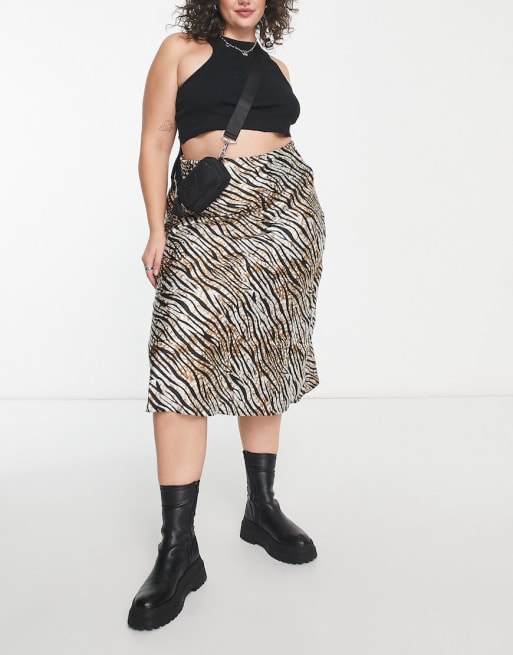 Wednesday's Girl Curve zebra print satin cami and midi skirt co-ord in ...