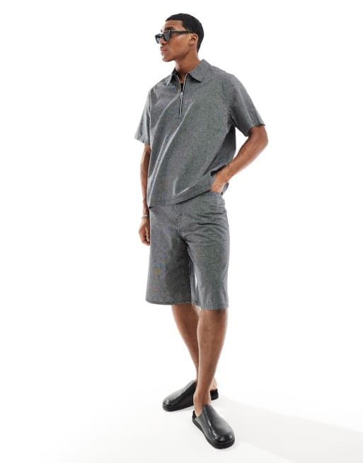 Weekday - Astro - Co-ord set met ruimvallend overhemd en losse short in wit en zwart gestreept