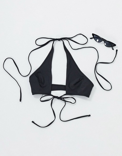 Weekday Zyme recycled polyester  mix and match tie waist bikini top in black