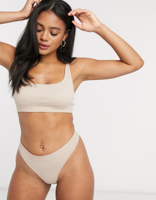 Weekday Cat lingerie set in beige ASOS