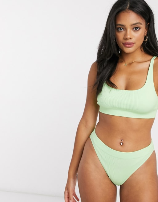 Weekday Cat recycled ribbed soft bra in mint green