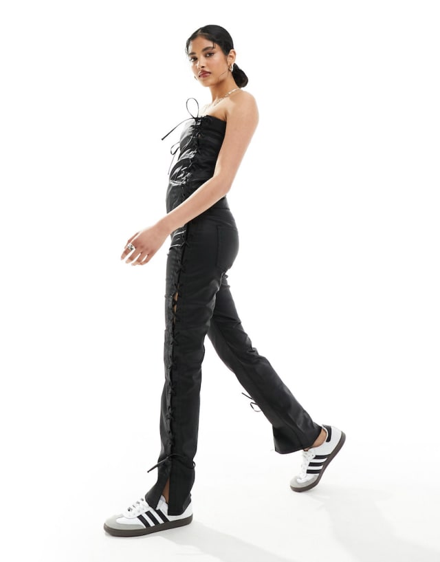 Weekday - co-ord lace up corset and slim trousers in black