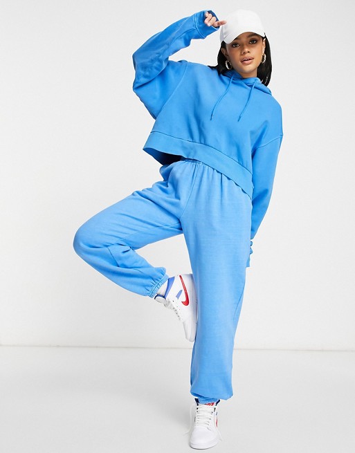 Weekday Easy organic blend cotton co-ord cropped hoodie in sky blue