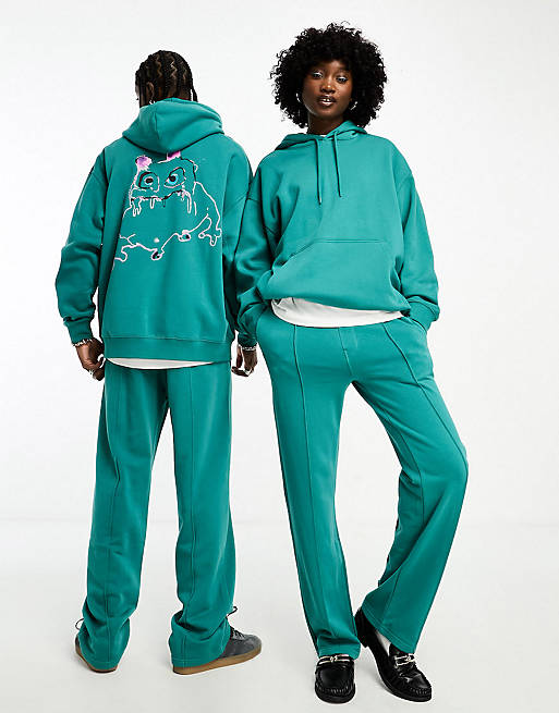 Weekday Unisex graphic hoodie and trackies in green | ASOS