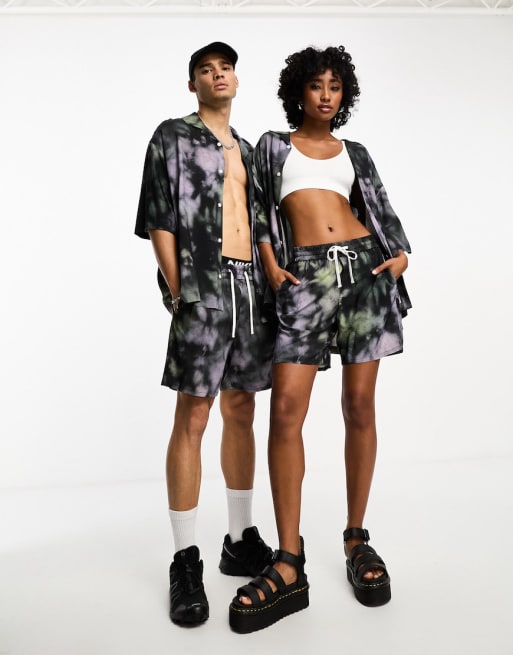 Weekday Unisex oversized resort shirt and shorts in black print