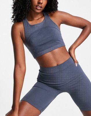 Weekday yoga tank and legging shorts co-ord in steel blue