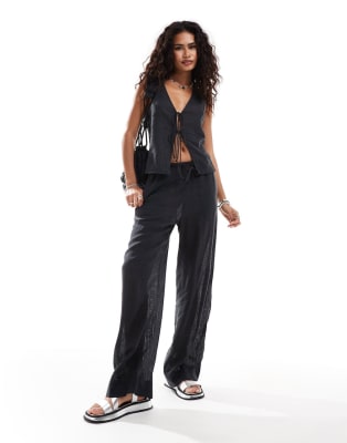Bershka WIDE - Spodnie treningowe/szary melanż - Zalando.pl
