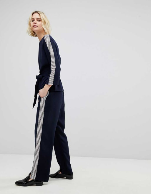 Whistles - Combi-set met blouse met strikceintuur en streep opzij en broek