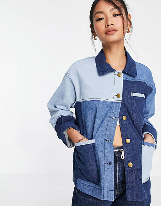 Whistles patchwork shacket and jean co-ord in blue denim