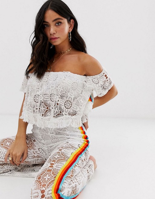 White Cabana lace co-ord with rainbow stripw