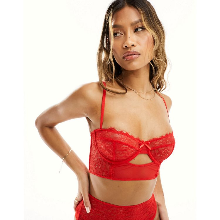 Wild Lovers exclusive lace and mesh longline balconette bra in red