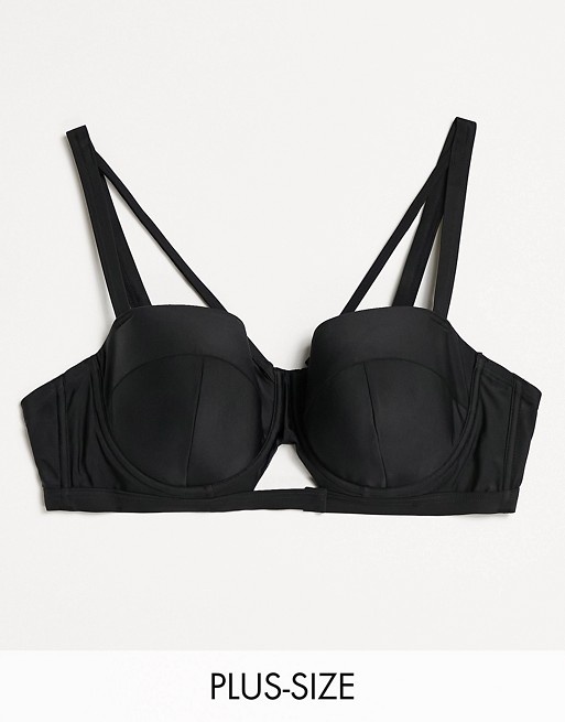 Wolf & Whistle Curve Exclusive cut out caged bikini top in black