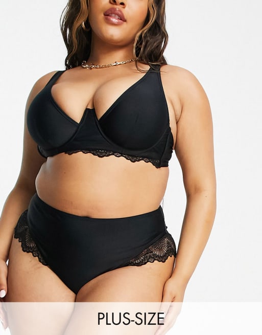 Wolf & Whistle Curve Exclusive underwire lace bikini in black