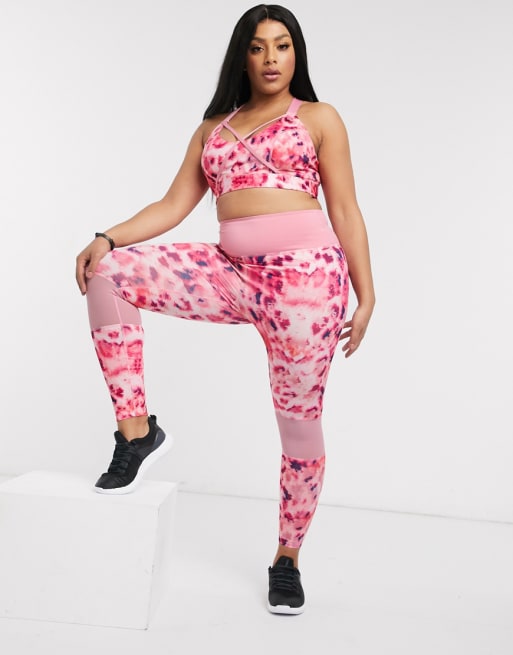 Wolf & Whistle Curve set with bra and leggings in pink petal print