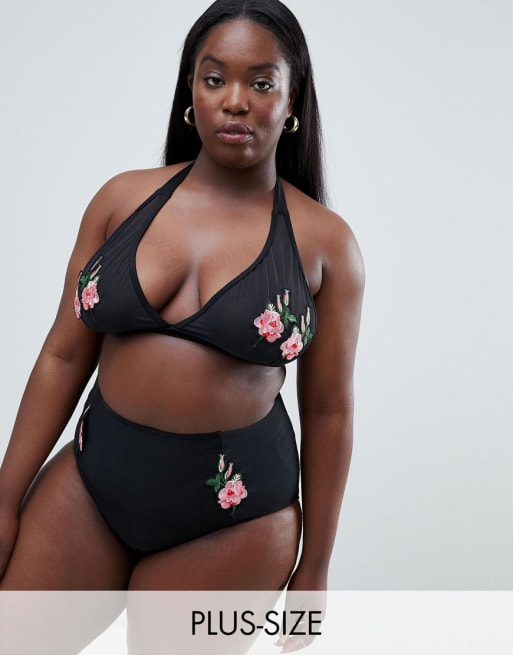 Wolf & Whistle Curve - Top bikini in rete con fiori applicati