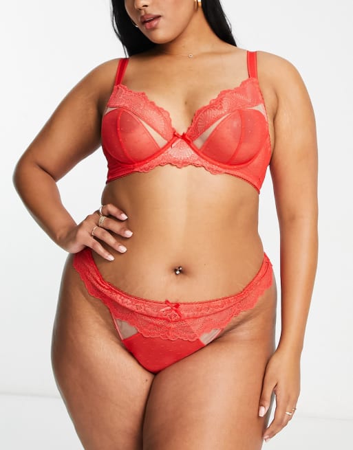 Wolf & Whistle Exclusive Curve dobby mesh and eyelash lace lingerie set with picot trim