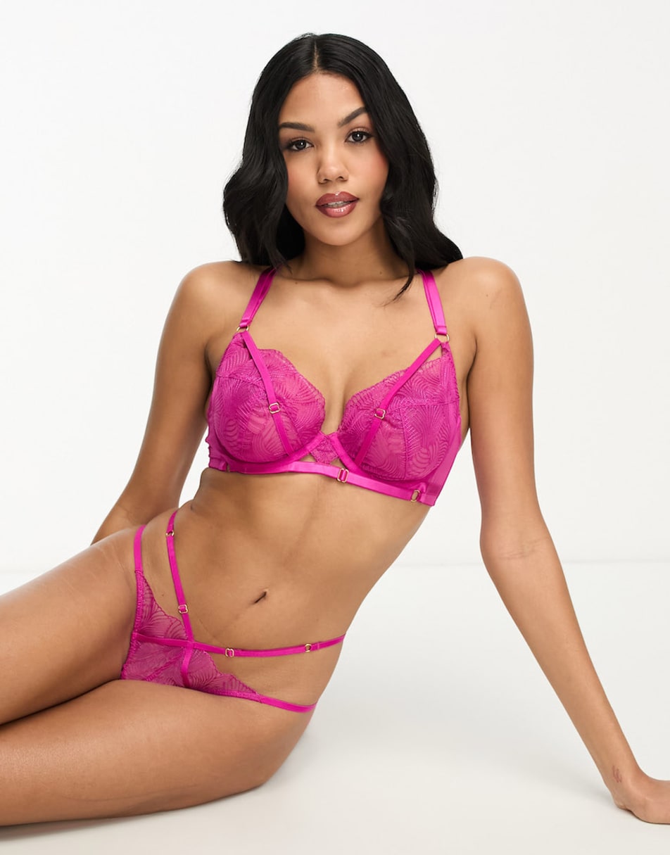 Hunkemoller Courtney sheer mesh lingerie set in pink