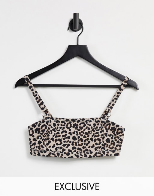 Wolf & Whistle Exclusive Fuller Bust rib crop bikini top in animal print