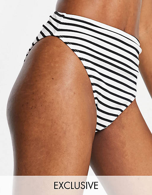 Wolf & Whistle Fuller Bust Exclusive high leg high waist textured bikini bottom in stripe