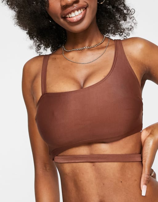 Wolf & Whistle – Größere Brust – Exklusiver, asymmetrischer Bikini in Schokoladenbraun