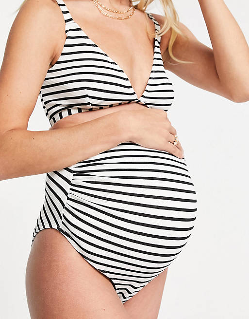Wolf & Whistle Maternity Exclusive bikini bottom in textured stripe