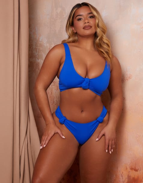 Wolf & Whistle X Natalie Gessey – Fylligare Byst – Koboltblå bikini med knut - view 1