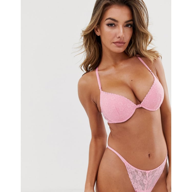 Women'secret strappy push-up bra & thong set in soft pink