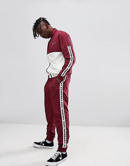 Wood Track Suit with Taping in Burgundy | ASOS