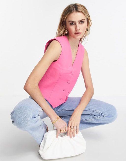Y.A.S - Abito coordinato con gilet e minigonna sartoriale rosa