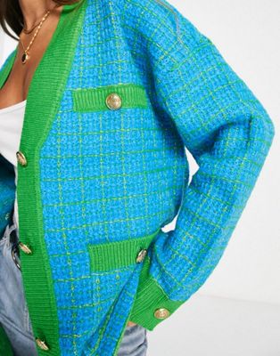 Y.A.S boucle cardigan and button through mini skirt in blue