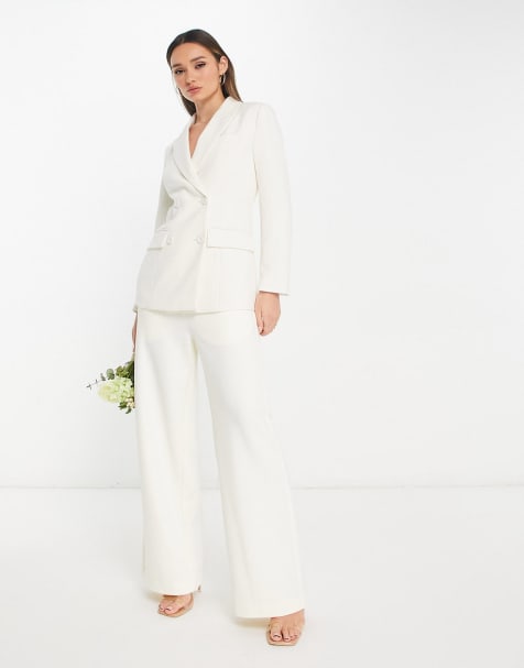 Y.A.S Bridal jacquard peplum top and pants set in white