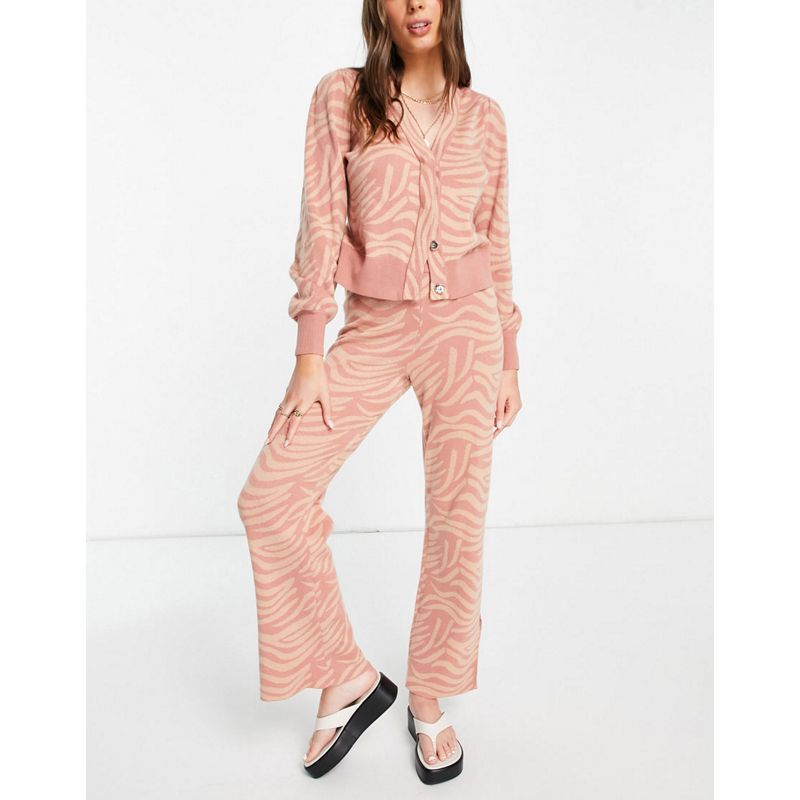 VLmJy Donna Y.A.S - Coordinato con cardigan e pantaloni con fondo ampio in maglia, colore rosa e bianco