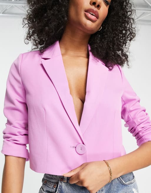 BLUSH PINK SET OF HIGH WAISTED PANTS AND CROPPED BLAZER – Le