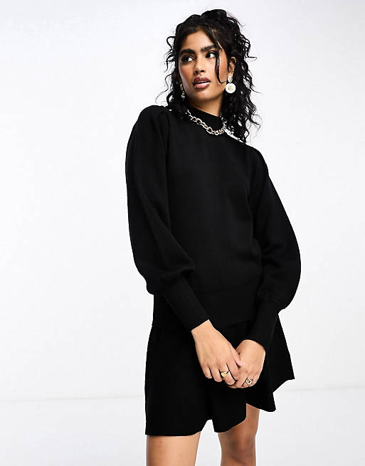Y.A.S high neck knitted jumper and godet mini skirt co-ord in black | ASOS