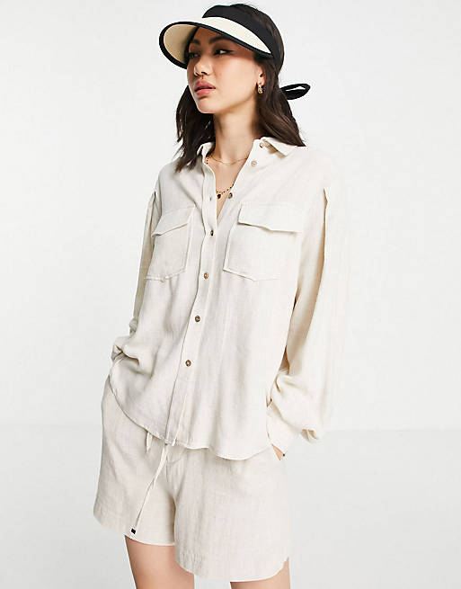 Y.A.S linen utility shirt & trousers co-ord in cream