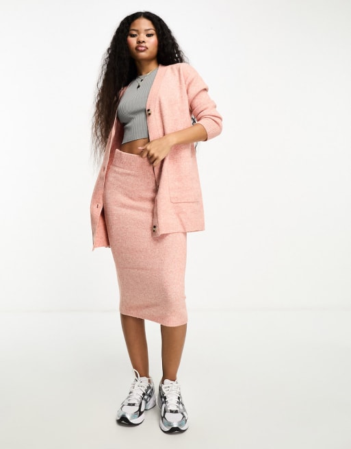 Y.A.S Petite - Co-ord set van oversized gebreid vest met lange pasvorm en midirok in roze