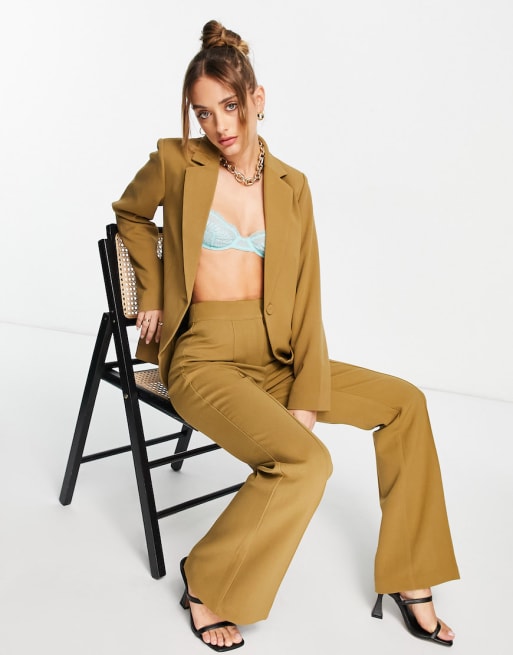 Y.A.S tailored blazer and flared pants set in olive
